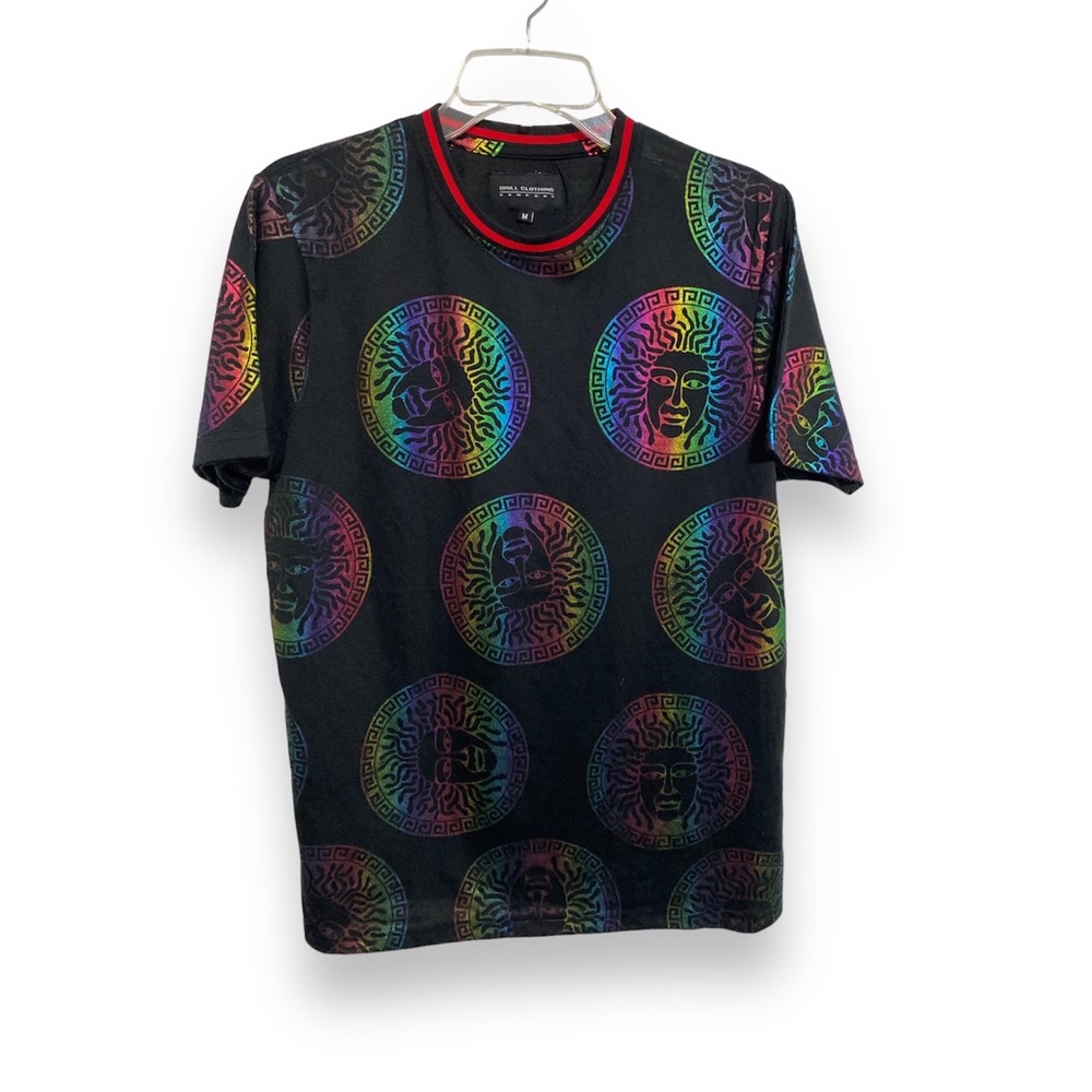 DRILL CLOTHING Medusa’s Black with Multicolor Metallic Print TShirt. Size M